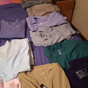 FIGS Casual Button Down Shirt in Green and Purple